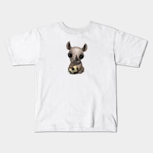 Cute Baby Rhino With Football Soccer Ball Kids T-Shirt